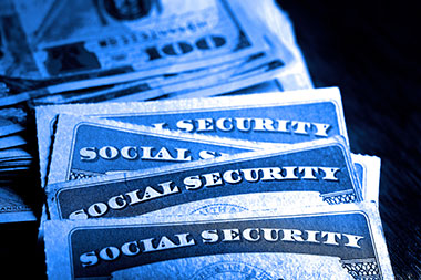 Close up on several Social Security cards