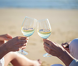 Wine glasses at the beach
