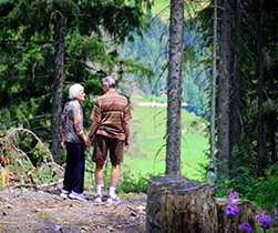 couple hiking in woods
