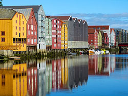Colorful houses on stilts, Trondheim, Norway